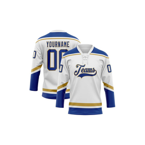 Maillots de hockey sur glace unisexes, design personnalisé, nom d'équipe OEM, impression par sublimation, respirant, 100% polyester, ensembles uniformes, pantalons, populaires - Product Image 1
