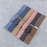 Bracelet de montre en toile de cuir véritable style denim, bracelet de remplacement souple avec boucle ardillon, 14 mm à 22 mm, accessoires de montre unisexe