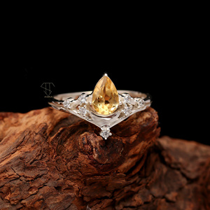 Handmade 925 Solid Sterling Silver Designer <b>Ring</b> Natural <b>Citrine</b> Gemstone Cute Pear Cut Vintage Style Fine Jewellery Wholesale - Product Image 1