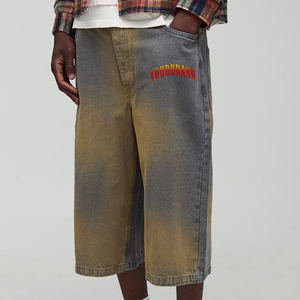Wholesale Casual Vintage Washed Faded long <b>Denim</b> men's Shorts Custom screen printed logo Oversized Baggy Style Men's <b>Denim</b> Jorts - Product Image 1