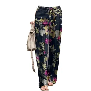 Vintage Dames Broek Met Bloemenprint Lente Herfst Mode Broek Met Wijde Pijpen Dames Casual Losse Lange Broek