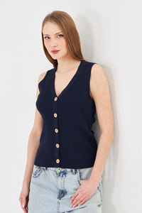 Chaleco de Pana Tejido para Mujer, Estilo Casual y Elegante, Ropa de Invierno de Algodón con Decoración de Botones, Largo hasta la Cintura - Product Image 3