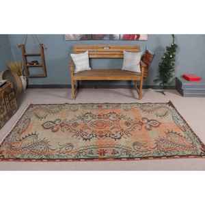 Alfombra Vintage de 4.4x8.1 pies, Alfombra, Alfombra Floral Naranja de Lana - Product Image 2