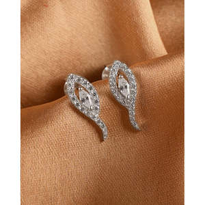 Boucles d'oreilles tendance en argent sterling 925 de qualité supérieure pour femmes et jeunes filles, design clou, motif cœur et plante, or rose, diamant taille marquise - Product Image 2