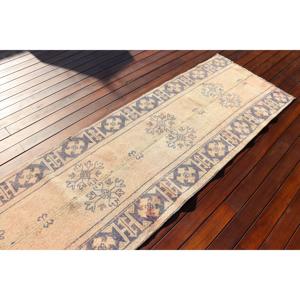 Alfombra Turca Vintage, Alfombra de Pasillo de 2.6x9.2 pies, Alfombra con Borde Azul - Product Image 3