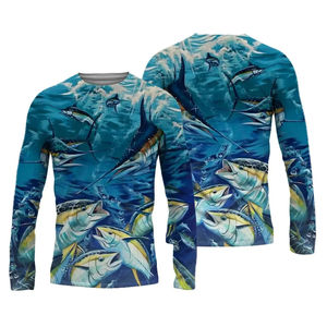 Vêtements de pêche en gros, t-shirts de pêche à manches longues unisexes respirants pour l'extérieur, personnalisés, UPF50, séchage rapide, 100% polyester - Product Image 5