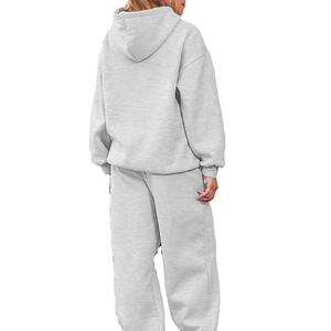 Chándal de algodón de color personalizado, chándal de peso pesado con logotipo personalizado, conjunto de dos piezas para mujer, sudaderas con capucha informales, ropa de calle, chándal 2026 - Product Image 1