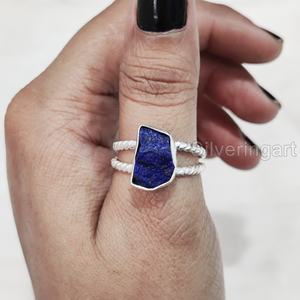 Anillo de Plata de Ley 925 con Piedra Natural de Lapislázuli en Bruto, Diseño de Doble Banda Trenzada, Joyería para Mujer, Regalo de Navidad - Product Image 2