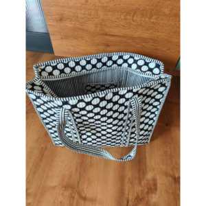 Bolsa de Mano de Algodón Reciclado con Estampado de Puntos Negros, con Cierre, Ecológica, Reciclable, Asa Larga, para Compras, Uso Diario, Tamaño Mediano - Product Image 1
