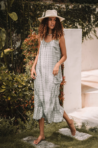 Vestido Maxi Bohemio con Estampado Floral Tie Dye, Nuevo Modelo 2023, Cuello en V, Sin Mangas, Cintura Elástica, Silueta en A, Viscosa/Algodón - Product Image 6