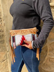 Sac à bandoulière en cuir usiné aztèque de Style occidental Vintage multicolore franges sac à main à bracelet Vintage femmes sac de couverture de selle - Product Image 6