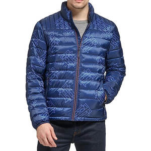 Veste matelassée à col montant brodée sur mesure pour homme, bleu marine, manteau d'hiver, pliable, isolée, imperméable, à capuche, parka d'extérieur, OEM - Product Image 1