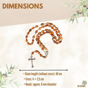 Chapelet artisanal en bois d'olivier sculpté avec médaille en métal Terre Sainte et croix, 48 cm, perles de prière catholiques, vente en gros, Bethléem - Product Image 3