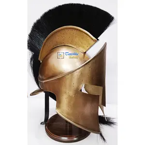 Middeleeuwse Halloween Kostuum Pantser Romeinse Helm Ridder Spartaans Grieks Korinthische Trojan Helm Met Zwarte Pluim