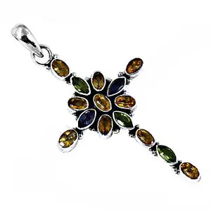 Colgante de Cruz de Plata 925 con Piedras Preciosas, Joyería Hecha a Mano en Oro Rosa y Platino para Mujer, Colgantes con Baño de Rodio, Regalo - Product Image 3