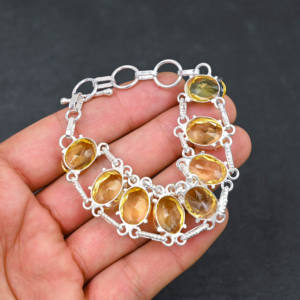 สร้อยข้อมือชุบเงินทำมือพร้อมวงรี8อันขนาด10X14มม. หินซิทรินสีเหลืองของขวัญที่เหมาะสำหรับผู้หญิง - Product Image 3