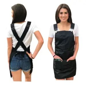 Coleção Cross-back Avental para Mulheres Homens Avental Preto com Bolsos Grandes Ajustável Trabalho Avental para Estilista Florista