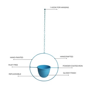 Jardinière suspendue ronde en métal bleu pour la décoration moderne de la maison et une verdure d'intérieur élégante avec un look décoratif frais et élégant - Product Image 6