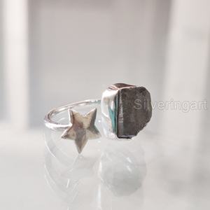 Anillo de Piedra Natural para Mujer, Anillo de Labradorita en Bruto, Piedra de Nacimiento, Anillo Estrella, Regalo de Navidad, Anillo de Plata de Ley 925 - Product Image 3