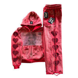Custom Print 100% Cotton <b>Mens</b> Casual Embroidery And Patch <b>Work</b> Solid Color 2 Piece Jogger Set Acid wash Tracksuit <b>For</b> <b>Men</b> - Product Image 4