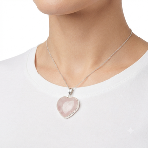 Collier Pendentif en Pierre Précieuse Polie en Forme de Cœur en Cristal de Quartz Rose Naturel Sertie de Plaqué Argent, Vente en Gros - Product Image 3