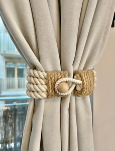 Embrasse de rideau, retenue de rideau, embrasse de rideau en coton et jute faite à la main - Product Image 3