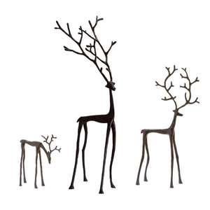 Ensemble de rennes antiques artisanat en métal renne fait à la main avec grande sculpture décorative en bois de cerf pour fournitures de noël - Product Image 2