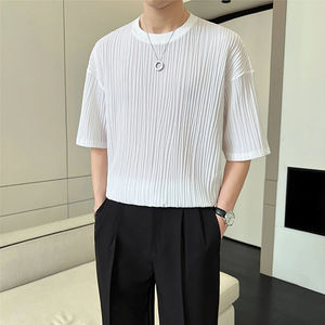 Camiseta de manga corta de verano para hombre, camiseta informal de Color sólido con cuello redondo, ropa de calle, Camisetas básicas sueltas - Product Image 1