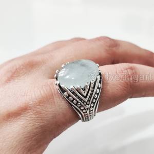 Nuevo Anillo Exclusivo para Hombre con Piedra Preciosa de Aguamarina Natural, Piedra de Nacimiento de Marzo, Todas las Tallas, Joyería Fina Árabe, Anillo de Plata de Ley 925 - Product Image 3