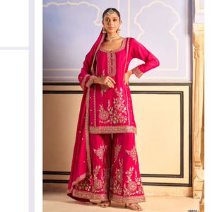 Premium Chinon Silk Palazzo <b>Suit</b> With Embroidered & Mirror Work Perfect <b>For</b> Adult Pakistani Clothing - Product Image 1
