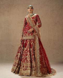 Kurta เดรส lehenga & dupatta ประดับด้วยไข่มุกปักหิน zari สีแดงดีไซน์เนอร์2025 @ อินเทรนด์ - Product Image 2