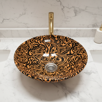 Lavabo de Sobremesa Redondo de Metal con Patrón Sin Costuras, 38 cm, Lavabo Moderno para Baño, Venta Directa de Fábrica