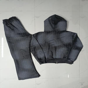 Nuevo estilo Retro Vintage lavado chándal logotipo personalizado serigrafía marca Streetwear ropa personalizada diamantes de imitación - Product Image 4