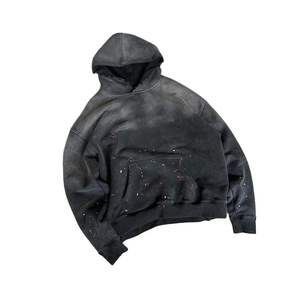 Sudadera con capucha desgastada para hombre, servicio OEM, transpirable, 100% algodón, lavado ácido, ropa de invierno con elegante bordado a máquina - Product Image 5