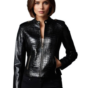 Chaqueta de Cuero con Estampado Elegante y Textura Pulida, Tejida, Transpirable, Ligera y Ecológica, Diseño para Mujer - Product Image 1