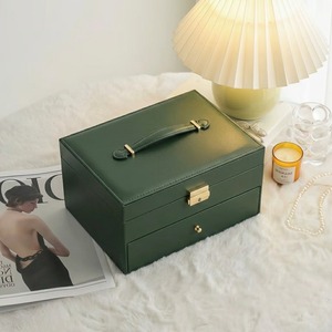 <b>Lockable</b> Leather Jewelry Box 3-Layer Design 1-3L Capacity for Necklace - Product Image 3