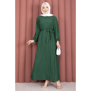 ชุดเดรส Zaranur Modest Benetton พร้อมเข็มขัดถอดได้ ลายทางเรียบง่าย พิมพ์ลาย ทรงหลวมตรงยาว - Product Image 3