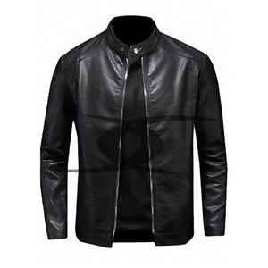 Best Selling Low Price 100% Leather Winter <b>Racer</b> <b>Jacket</b> for <b>Men</b> Custom Made Waterproof Breathable Turtleneck Collar - Product Image 5