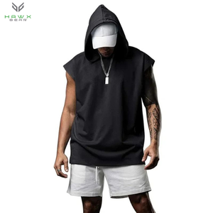 Camiseta sin mangas de talla grande para hombre, camiseta sin mangas cortada en blanco, Sudadera con capucha de Fitness para verano - Product Image 2