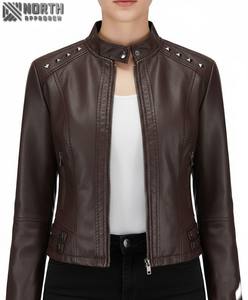 Chaqueta de Mujer de Cuero Genuino para Invierno, con Cremallera, Tejida, de Lona, Personalizable con Logotipo Frontal - Product Image 1