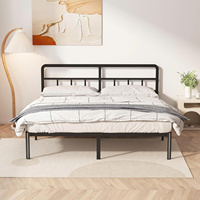 Cadre de lit en métal King Size avec tête de lit, pieds d'angle arrondis, sans sommier, sans bruit, assemblage facile, noir