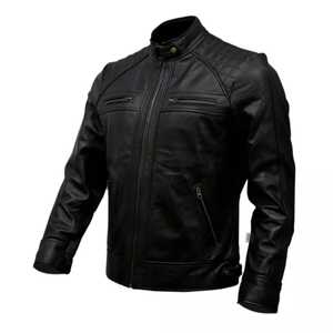 Chaqueta de cuero para hombre Piel de oveja genuina Cafe Racer Style Biker Negro y marrón - Product Image 4