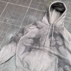 Sudadera con capucha y cremallera de gran tamaño para hombre, logotipo personalizado, lavado ácido para hombre, parches desgastados desteñidos al sol, sudaderas con capucha bordadas - Product Image 3