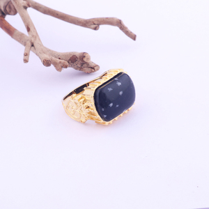Anillo Otomano de Oro con Obsidiana Negra Natural Curativa, Anillo de Diseño para Hombre, Chapado en Oro sobre Latón, Anillos Pesados para Caballeros - Product Image 2