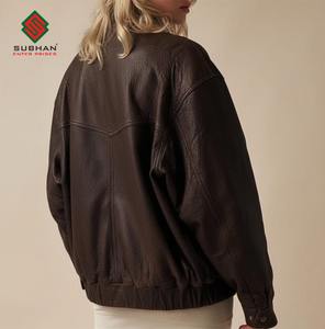 Blouson aviateur décontracté en cuir synthétique pour homme, style vintage des années 90, marron vieilli, coupe oversize, fermeture éclair, service OEM - Product Image 6