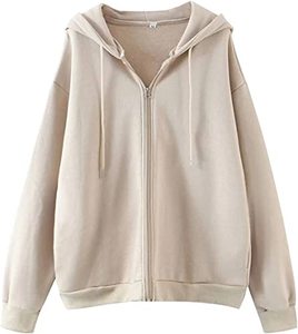 Sweat à capuche zippé solide pour femmes polaire hiver décontracté tissé col à capuche technique teint uni - Product Image 5