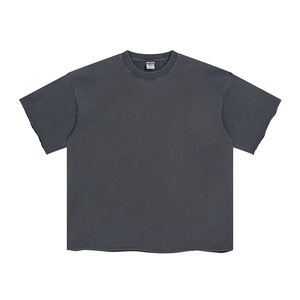 O Neck Hip Hop 100% Cotton Washed Vintage 300 Grams <b>Heavyweight</b> Acid Wash Blank Oversized DTG Print Custom <b>T</b>-<b>shirt</b> for <b>men</b> - Product Image 4