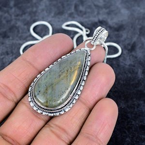 925ลาบราดอไรต์เงินสเตอร์ลิงสร้อยคอจี้อัญมณีสร้อยคอโซ่สำหรับผู้ชายผู้หญิงสร้อยคอจี้โบฮีเมียน - Product Image 3