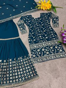 Ropa étnica india Nuevo diseñador Ropa de fiesta Look Bordado pesado Sharara Salwar Suit/ Palazzo Suit Collection - Product Image 5