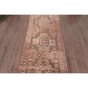 Turkish Vintage Rug 2.6x9.7 ft, <b>Brown</b> Runner Animal Print <b>Wool</b> Rug - Product Image 3